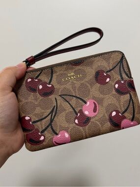 Coach Brown Cherry Print Wristlet
